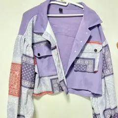 ふ*か様 SHEIN クロップド丈 ペイズリー柄 ブルゾン パープル Lのサムネイル