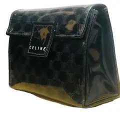CELINE セリーヌ マカダム柄 ミニポーチ 化粧ポーチ エナメル ブラック