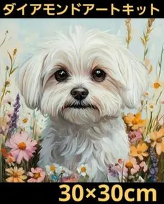 30×30cm白い犬の絵画風ダイヤモンドアートキット