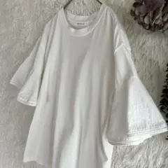 エステラケー　張り感フリルスリーブ　コットンプルオーバー　Tシャツ　白のサムネイル