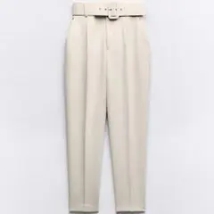 【美品】サイズS♡ZARA♡布張りベルト付きパンツ　アイボリー　テーパードパンツ