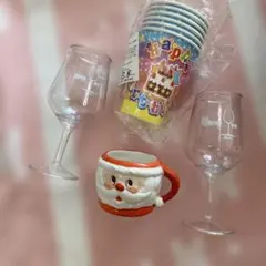 プラスチック　ワイングラス　シンプル　ペア　マグカップ　クリスマス　サンタ