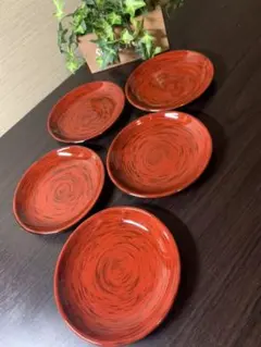 茶道具　銘々皿　菓子皿　小皿　漆器　菓子器　朱　5枚セット
