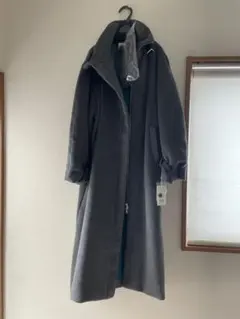 MURUA フード付きグレーウールロングコート Lサイズ