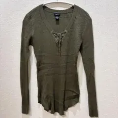 ⭐️最終価格⭐️【美品】rue21 レースアップ リブニットソー オリーブ XL