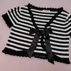 エミリーテンプルキュート♡パフスリーブボーダーフリルニットボレロ♡ブラックのサムネイル