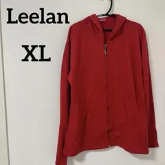 Leelan【XL】レッド ジップアップパーカー フード 秋冬 シンプル 長袖