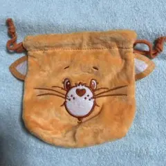 ケアベア ガチャ　ふわふわフェイス　巾着 オレンジ