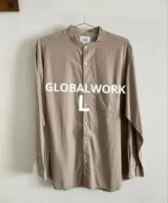 ꕤ GLOBAL WORK バンドカラー シャツ L ベージュのサムネイル