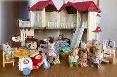 【値下げ中】　シルバニアファミリー　あかりの灯る大きなお家　家具・人形まとめ売り