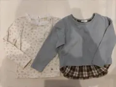 長袖Tシャツ トップス ロンT　フラワー　チェック　2枚セット