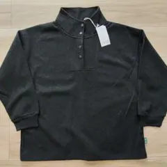 新品 タートルネック風スナップボタン長袖カットソー チャコール L