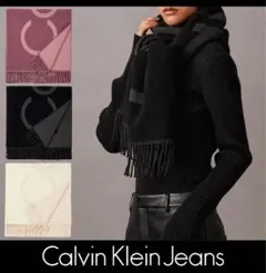 Calvin Klein ロゴ マフラー ブラック/グレー