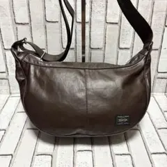 美品 ポーター PORTER フリースタイル ショルダーバッグ 三日月 ブラウン