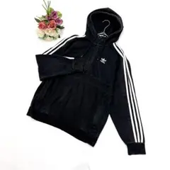美品✨アディダス オリジナルス（J/S）スリーストライプハーフジップパーカー黒