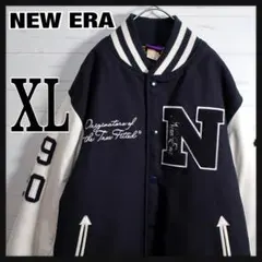 NEW ERA 90周年 スタジャン レザー袖 ネイビー白 XL 希少.