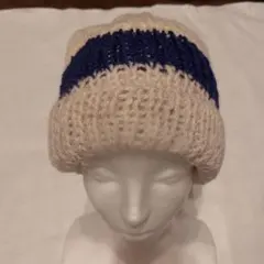 ニット帽 手編み ニット グレー 青 ブルー ホワイト メンズ レディース ペア