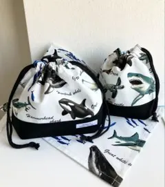 ハンドメイド　お弁当セット　海のいきもの　ホワイト