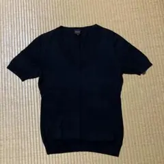 COMME CA ISM ブラック Vネック 半袖ニット XL