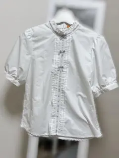 AD2017 18SS 丸襟フリル半袖ブラウス ラウンドカラー 白 AD2017 18SS 丸襟フリル半袖ブラウス ラウンドカラー 白 - メルカリ
