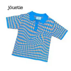 美品 jouetie ジュエティ ジャガードニットポロ M 半袖 ブルーのサムネイル