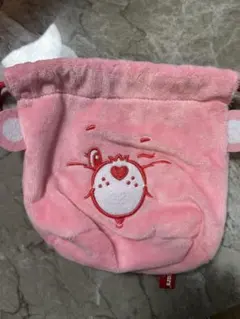 ケアベア　フェイス巾着　ポーチ　ふわふわ　ピンク　ガチャ