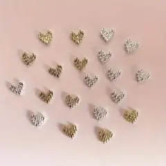 No.397　ネイルパーツ　3Dハート　ゴールド＆シルバー　20個　ハンドメイド