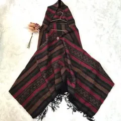 ☆最終値下げ【BEAMS】ビームスネイティブ柄ポンチョ・ケープコートフード春秋冬