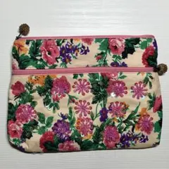 【新品　未使用】花柄ビーズ装飾ポーチ 中型
