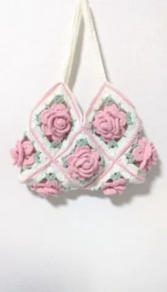 【モチーフ編みバッグ】薔薇② type1 ベビーピンク×ホワイト