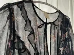 ロングワンピース　ブラック　花柄　インナー付