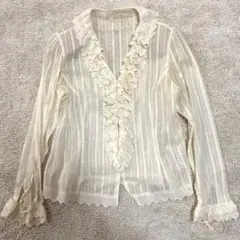 レースフリル シアーコットンブラウス ヴィンテージ調