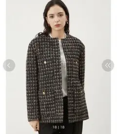 ミラオーウェン　ノーカラーツイードジャケット