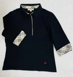 BURBERRY LONDON　黒　七分袖　ポロシャツ　ジップアップ
