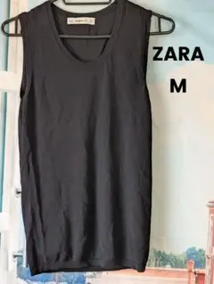ZARA KNIT シアーニットロングベスト 黒 M