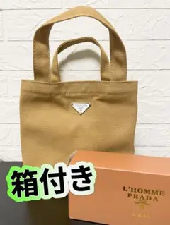 プラダ ノベルティロゴプレート トートバッグ　箱付　茶 エコバッグ プラダノベルティ 最新ロゴプレート付きトートバッグ 箱付き 新