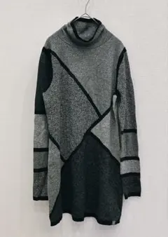 title nine 【M】タートルネック長袖チュニック ブラックグレー