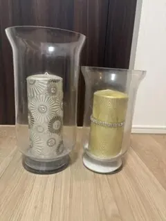 ガラスキャンドルホルダーとイタリアンキャンドル2つ