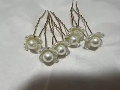 ウェディング　花デザイン パールヘアピン 6本セット