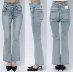 GYDA ハイウエストBACKクロスフレアパンツ