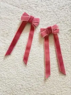 ピンク リボンヘアピン セット ベロア生地