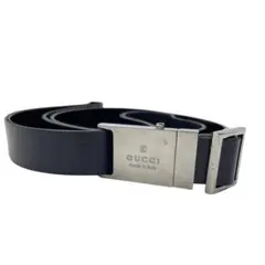 GUCCI　グッチ　レザー　ベルト　ブラック　ロゴ　プレートのサムネイル