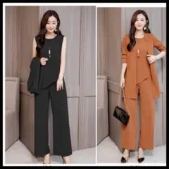 パンツスーツ　黒 L 3点セット 結婚式　フォーマル　セットアップ　ドレス