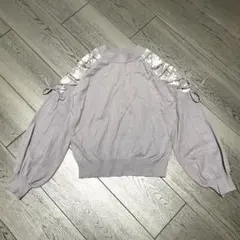 マジェスティックレゴン　肩レース ニット パープル M レースアップ フェミニン