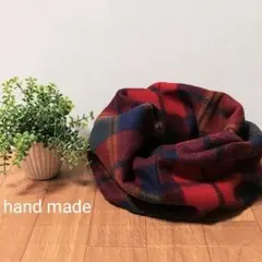 スヌード　マフラー　ネックウォーマー　ハンドメイド　レッド♡赤　チェック