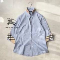 美品バーバリーロンドンBURBERRYノバチェックシャツ38ロゴホース比翼