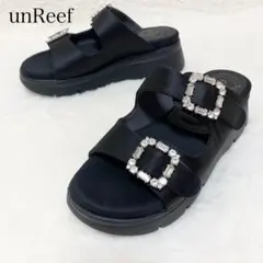 【未使用級】 アンリーフ ミュールサンダル ビジューバックル 厚底 ベルクロ 黒のサムネイル