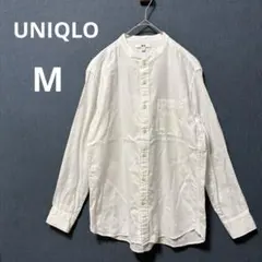 美品 UNIQLO メンズ M スタンドカラーシャツ バンドカラーシャツ 長袖