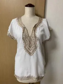 Duxieme Classe ホワイト ゴールド刺繍プルオーバー 半袖 ブラウスのサムネイル