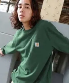 Carharttダークグリーン コットン長袖シャツ